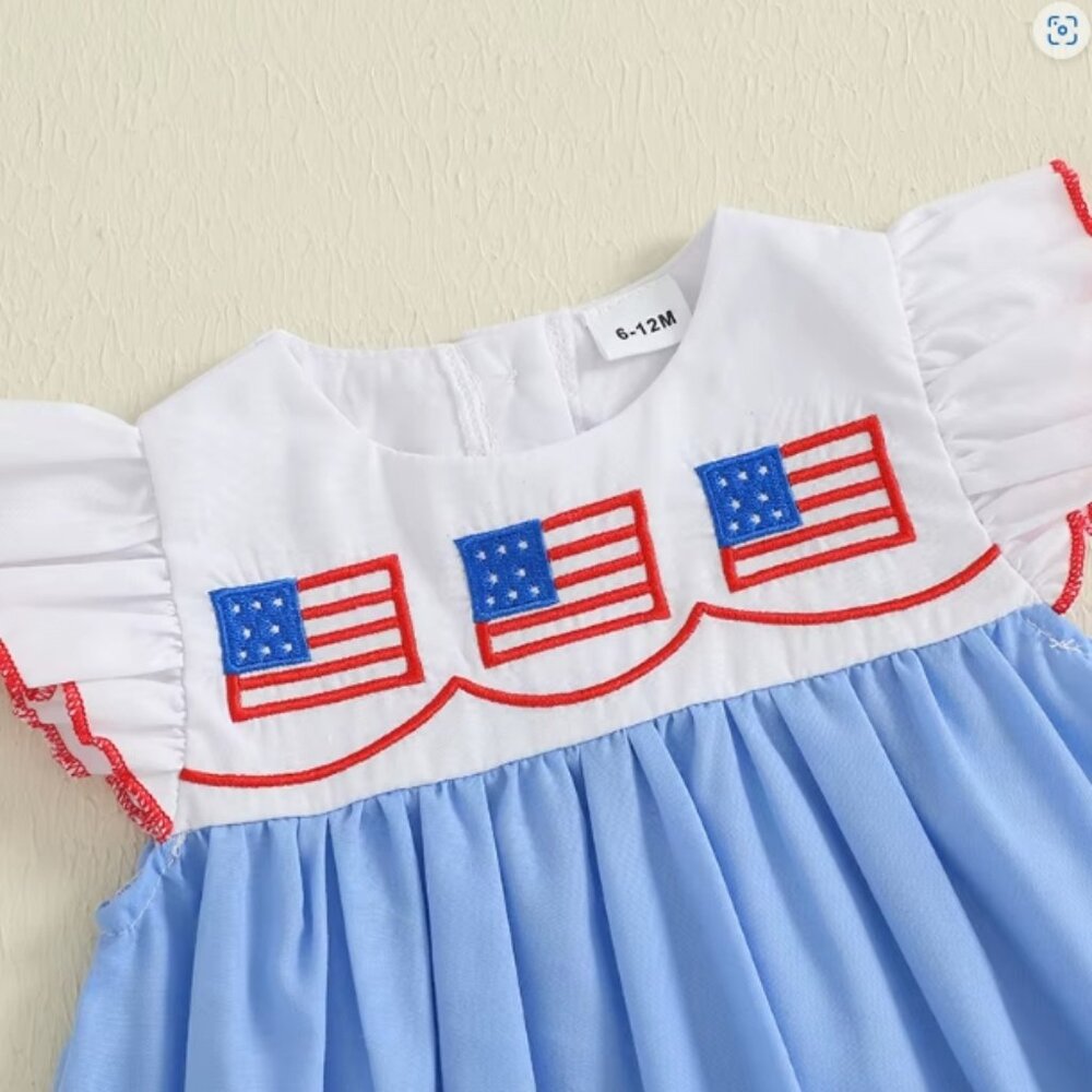 4th of July Embroidered Flags Girls Sleeveless Dress - Picture 3 of 6